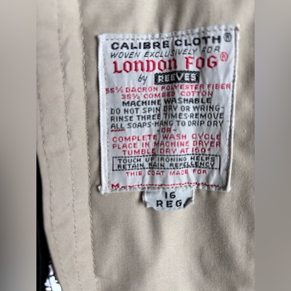 VTG London Fog Calibre Cloth Trench Coat Sz 16 Khaki Zip Out 100% Alpaca Lining - Picture 12 of 12